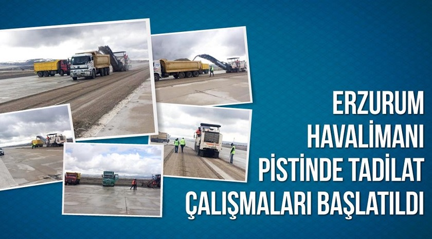 Erzurum Havalimanı pistinde tadilat çalışmaları başladı