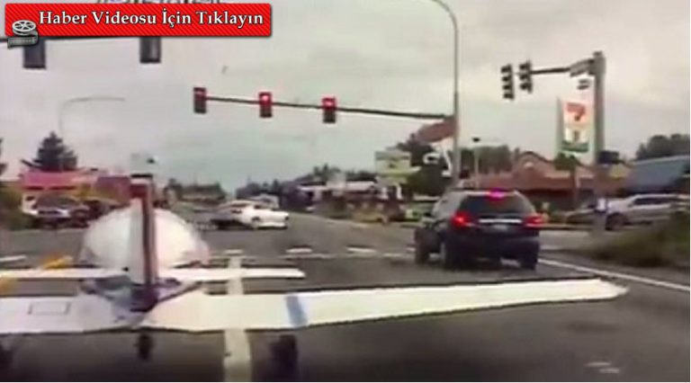 Motoru arızalanan uçak yola indi, ışıklarda durdu