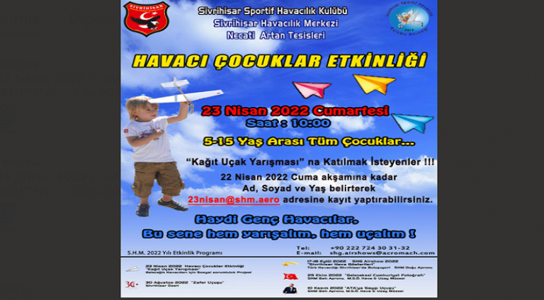 Sivrihisar Havacılık Merkezi, “23 Nisan Kağıt Uçak Yarışması” düzenliyor