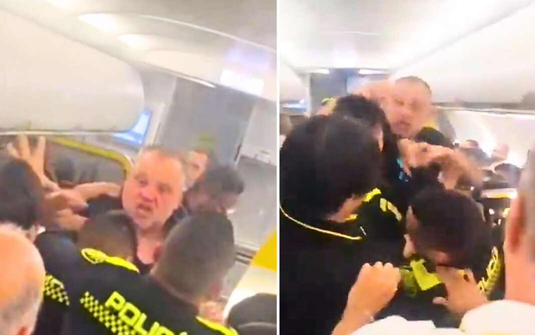 Saldırgan yolcu uçaktan indirilirken Kamu görevlisine yumruk atınca tutuklandı (video)