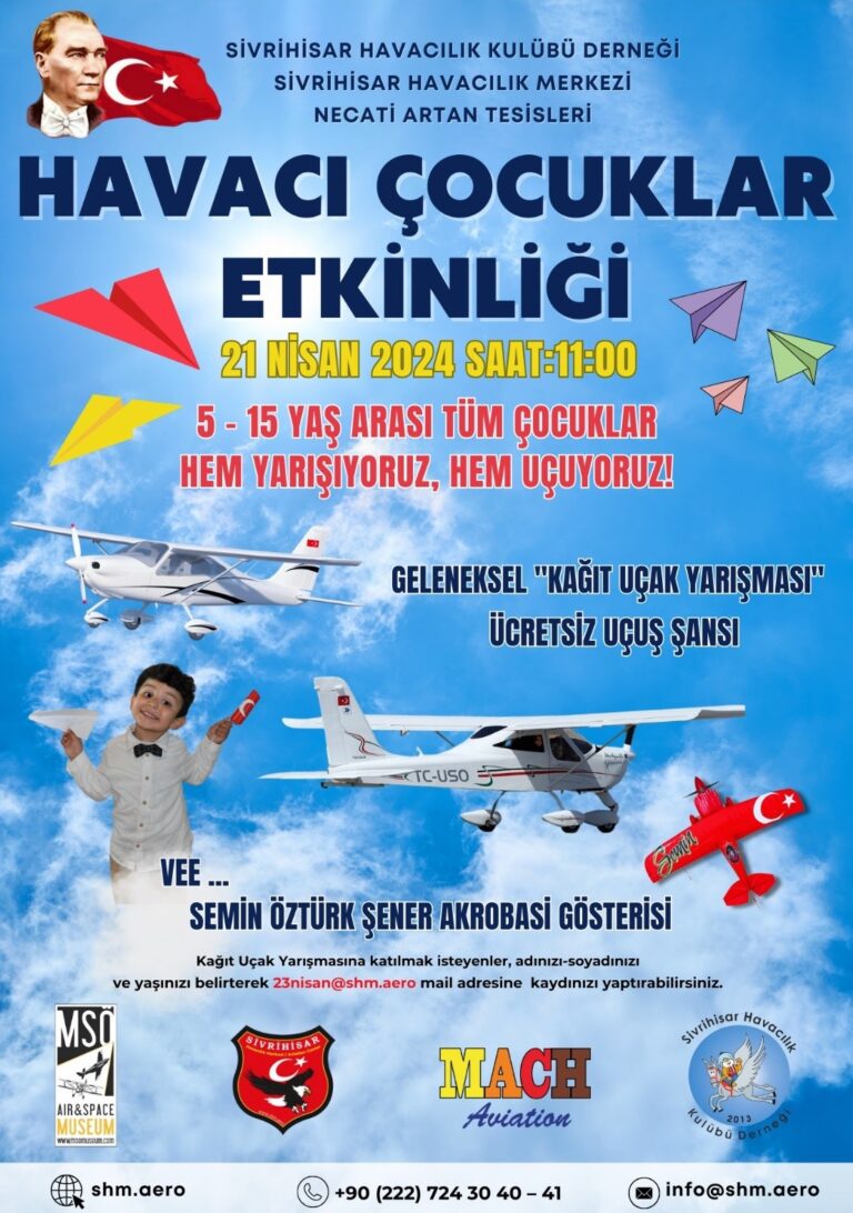 Sivrihisar Havacılık Merkezi, “Havacı Çocuklar Etkinliği / Kağıt Uçak Yarışması” düzenliyor