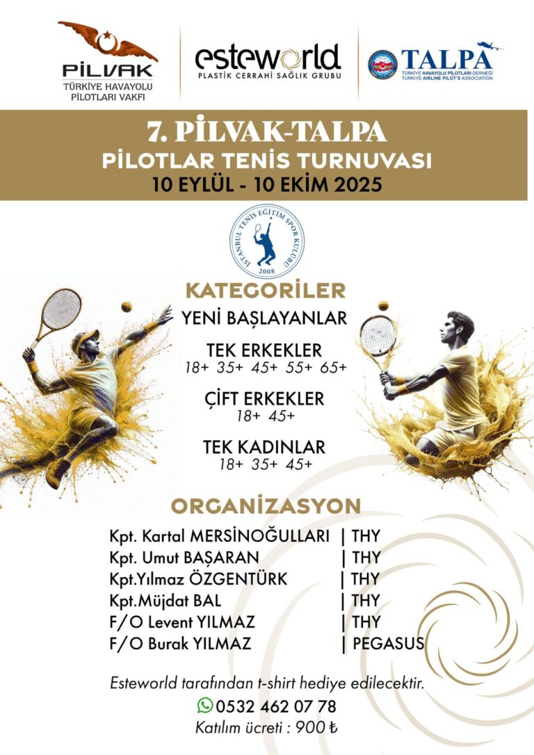 7’inci PİLVAK-TALPA Pilotlar Tenis Turnuvası 10 Eylül’de Başlıyor