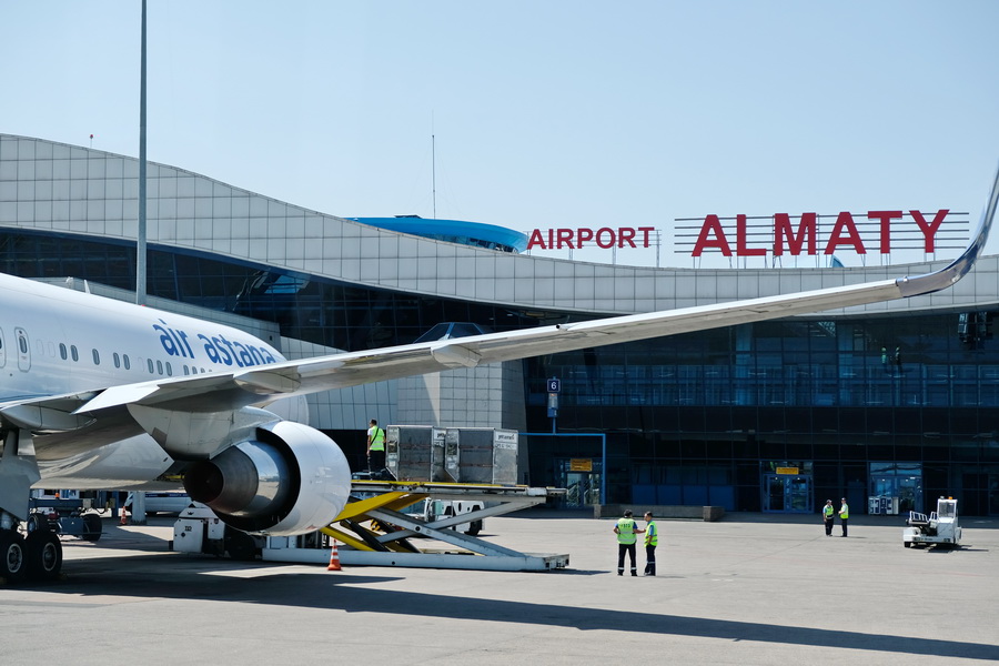 Almaty / Kazakhstan - 08.27.2018 : Air Astana flight on the terr