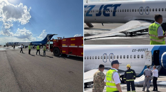 Tez Jet’e ait MD-83 tipi uçağın kalkış için beklerken iniş takımları çöktü Tez Jet’e ait MD-83 tipi uçağın kalkış için beklerken iniş takımları çöktü
