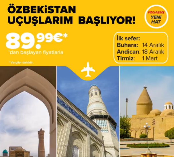Pegasus Hava Yolları, Özbekistan’da üç noktaya uçuşlara başlıyor